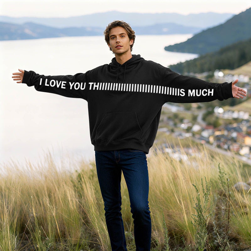 2025 and Pullover Hooded Long-Sleeve Sweatshirt, Loose Casual Print I Love You, Trendy and Unique - Image 3