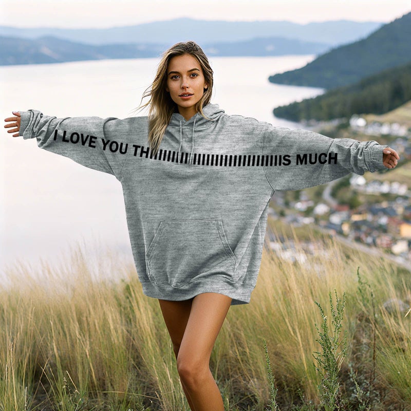 2025 and Pullover Hooded Long-Sleeve Sweatshirt, Loose Casual Print I Love You, Trendy and Unique - Image 1