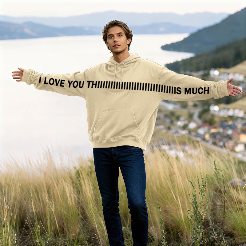 2025 and Pullover Hooded Long-Sleeve Sweatshirt, Loose Casual Print I Love You, Trendy and Unique - Image 2