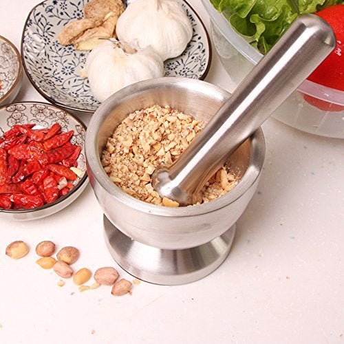 FEELING MALL Mortar and Pestle FEELING MALL 188 Stainless Steel Spice Grinder Pill Crusher with Lid for Crushing Grinding Ergonomic Design with Anti Slip Base and Comfy Grip - Image 3