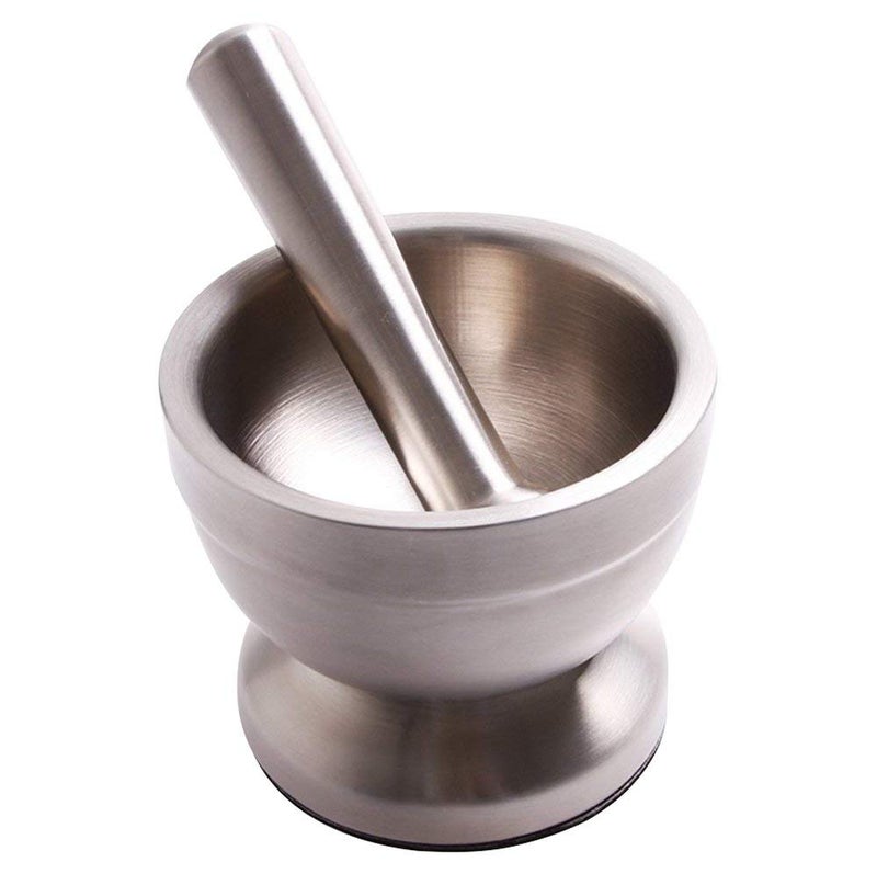 FEELING MALL Mortar and Pestle FEELING MALL 188 Stainless Steel Spice Grinder Pill Crusher with Lid for Crushing Grinding Ergonomic Design with Anti Slip Base and Comfy Grip - Image 1