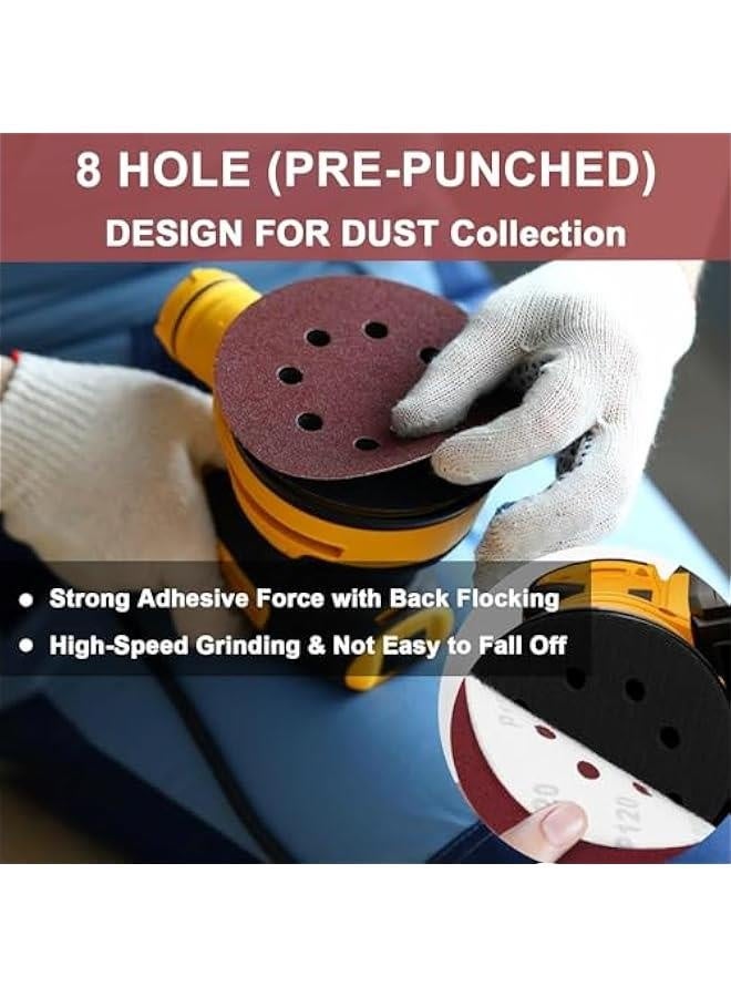 5 inch 8 Hole Sanding Discs, 100 PCS 180 Grit Hook and Loop Sandpaper, Round Aluminum Oxide Sand Paper Discs for Sander  - Image 3