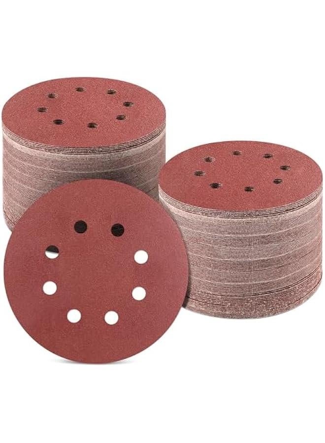 5 inch 8 Hole Sanding Discs, 100 PCS 180 Grit Hook and Loop Sandpaper, Round Aluminum Oxide Sand Paper Discs for Sander  - Image 1