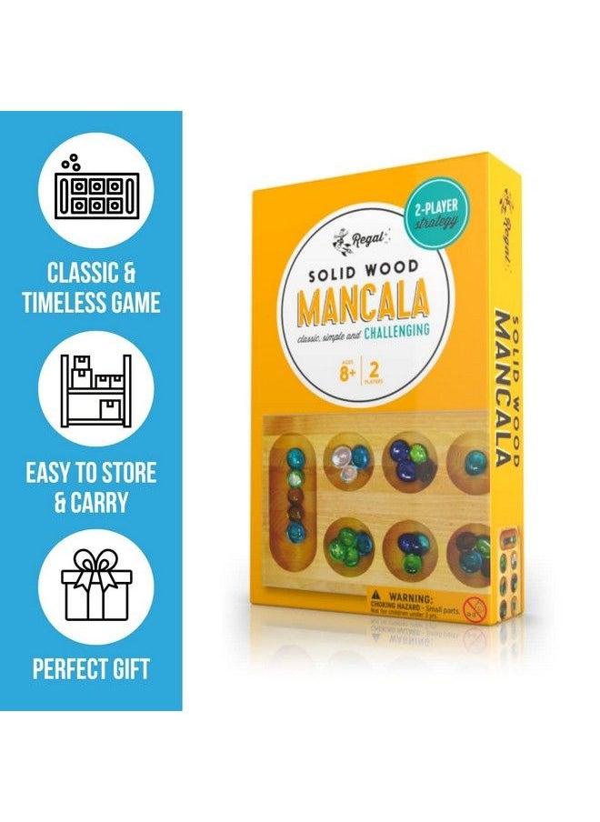 Regal Games - Wooden Mancala Board Game Set Portable Foldable Wooden Board 48 Glass Mancala Stones And Mancala Instructions For Large Groups Parties Travel Family Events Adults And Kids - Image 1