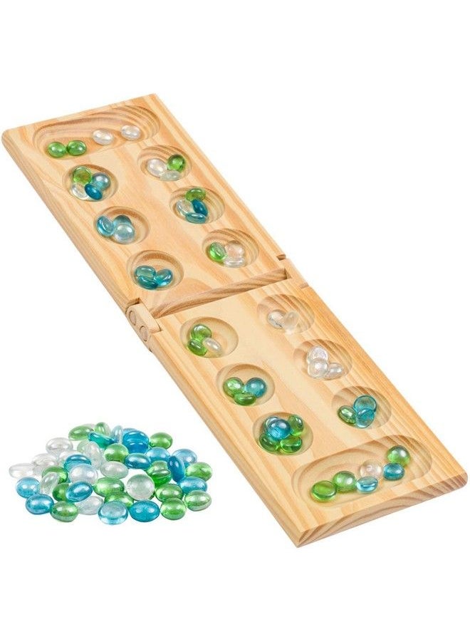 Regal Games - Wooden Mancala Board Game Set Portable Foldable Wooden Board 48 Glass Mancala Stones And Mancala Instructions For Large Groups Parties Travel Family Events Adults And Kids - Image 1