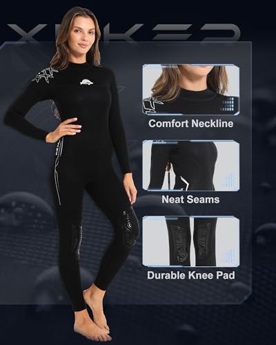 XUKER Wetsuit Women, 2mm Neoprene Long Sleeve Full Body Back Zip Wet Suit in Cold Water for Diving Surfing Snorkeling Kayaking Swimming Scuba Water Sports - Image 4