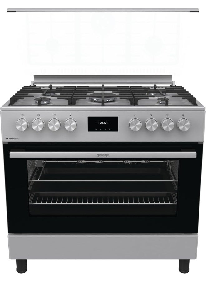 Gorenje 90 cm Freestanding Gas Cooker GK9C40X – 5-Burner Hob with Triple Ring Burner, 105L Oven, Catalytic Self-Cleaning, and Cast Iron Pan Supports | GK9C40X silver - Image 1