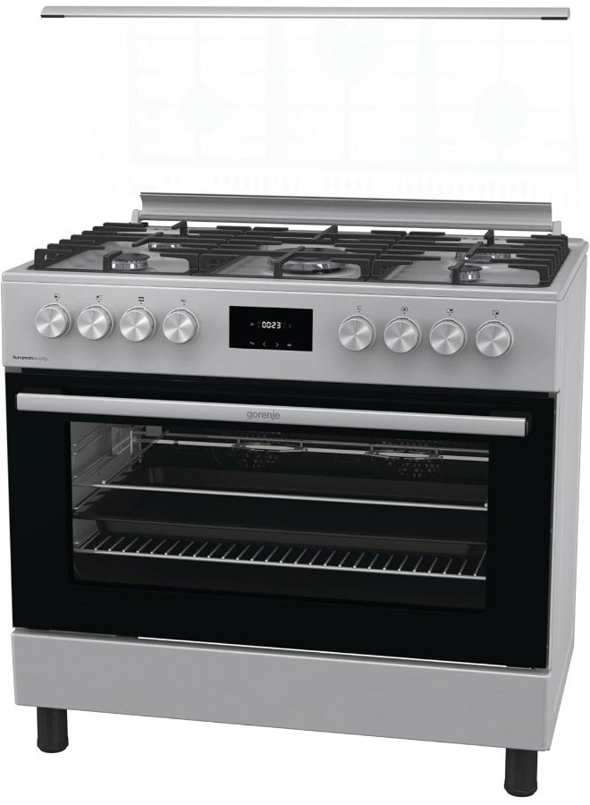 Gorenje 90 cm Freestanding Gas Cooker GK9C40X – 5-Burner Hob with Triple Ring Burner, 105L Oven, Catalytic Self-Cleaning, and Cast Iron Pan Supports | GK9C40X silver - Image 3
