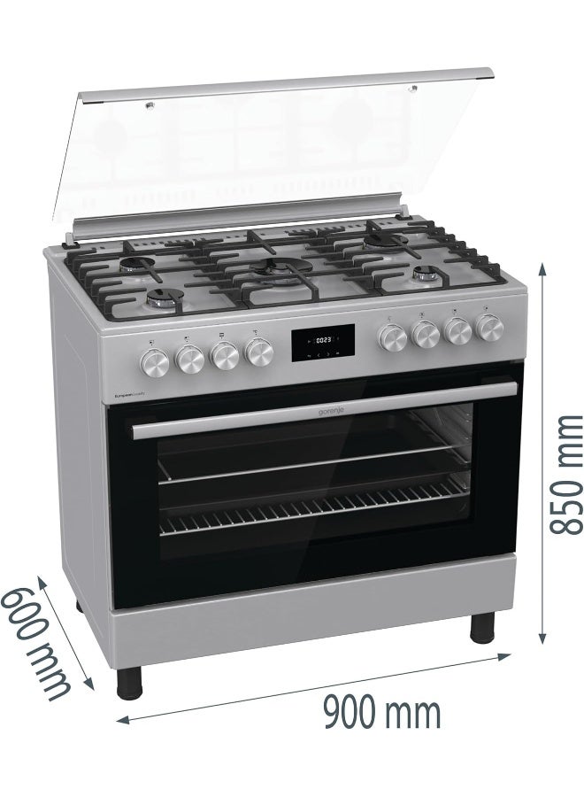 Gorenje 90 cm Freestanding Gas Cooker GK9C40X – 5-Burner Hob with Triple Ring Burner, 105L Oven, Catalytic Self-Cleaning, and Cast Iron Pan Supports | GK9C40X silver - Image 2