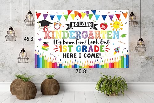Aisosiks So Long Kindergarten Its Been Fun Look Out 1st Grade Here I Come Photo BackdropKindergarten Graduation Decorations 2026Kindergarten Graduation Party DecorKindergarten Grad Photo Backdrop - Image 3