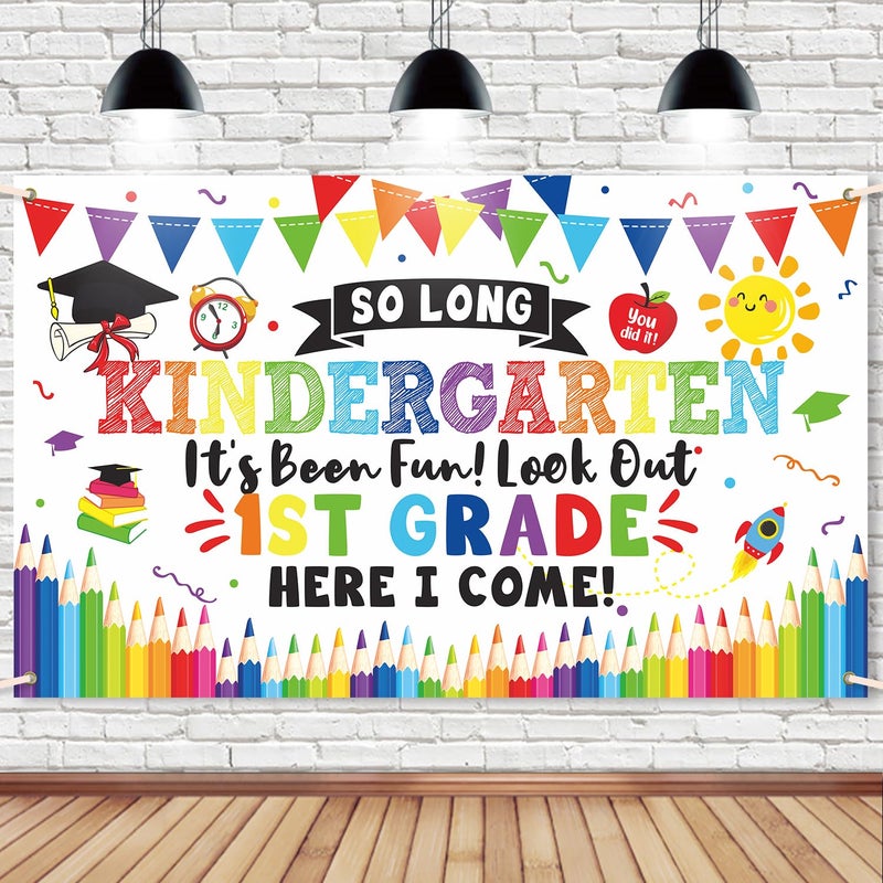 Aisosiks So Long Kindergarten Its Been Fun Look Out 1st Grade Here I Come Photo BackdropKindergarten Graduation Decorations 2026Kindergarten Graduation Party DecorKindergarten Grad Photo Backdrop - Image 2