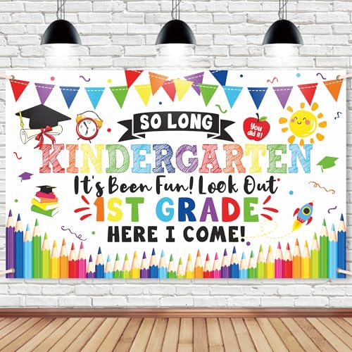 Aisosiks So Long Kindergarten Its Been Fun Look Out 1st Grade Here I Come Photo BackdropKindergarten Graduation Decorations 2026Kindergarten Graduation Party DecorKindergarten Grad Photo Backdrop - Image 1