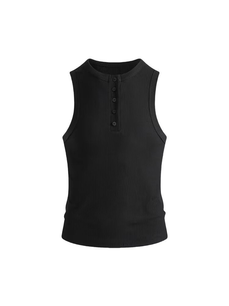 American Trendy Brand Button-Down Henry Collar Solid Color Sleeveless Vest For Men And Women, Summer Simple Slim Fit Versatile - Image 1