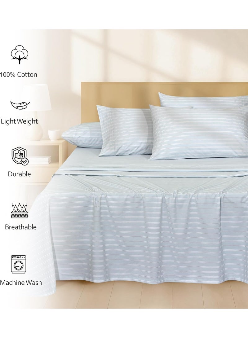 RUVANTI 6 Pcs Cotton Sheets - 100% Natural Cotton Soft, Lightweight & Breathable Crispy Percale Bed Sheets, Queen Sheet Set 16" Deep Pockets, Horizon Stripes - Image 5