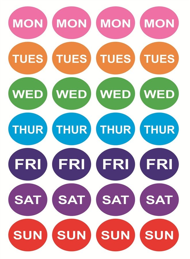 Days of Week Sticker,1 inch 280pcs Colored 7 Days Week Planner Sticker