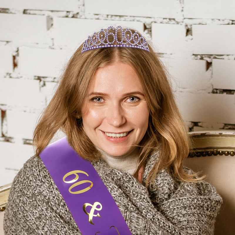 Vovii 60th Birthday Sash and Tiara, Purple Tiara, 60th Birthday Decorations for Women - Image 5