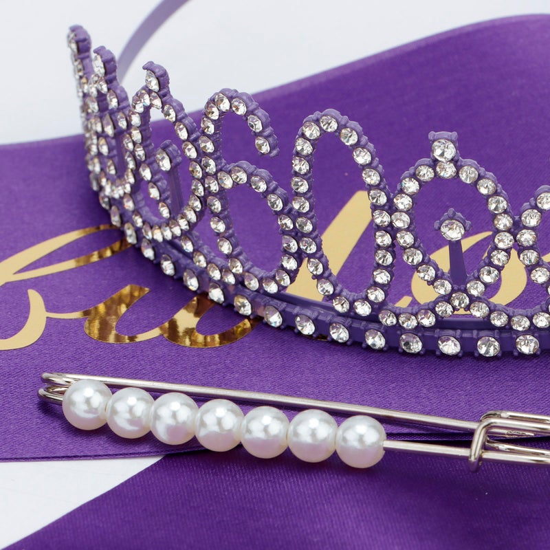 Vovii 60th Birthday Sash and Tiara, Purple Tiara, 60th Birthday Decorations for Women - Image 3