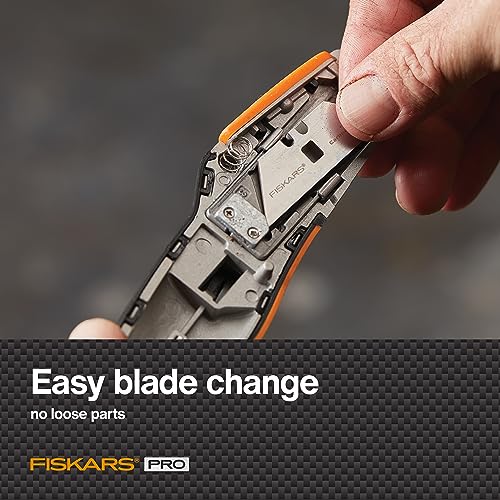 Fiskars Pro Retractable Utility Knife, Heavy Duty Box Cutter with CarbonMax Long-lasting Snap Blade, and Easy Hinge Open with Quick Blade Change and Storage, Orange/Black - Image 3