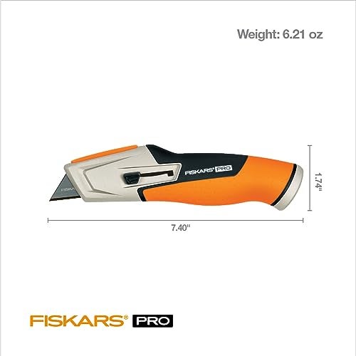 Fiskars Pro Retractable Utility Knife, Heavy Duty Box Cutter with CarbonMax Long-lasting Snap Blade, and Easy Hinge Open with Quick Blade Change and Storage, Orange/Black - Image 5