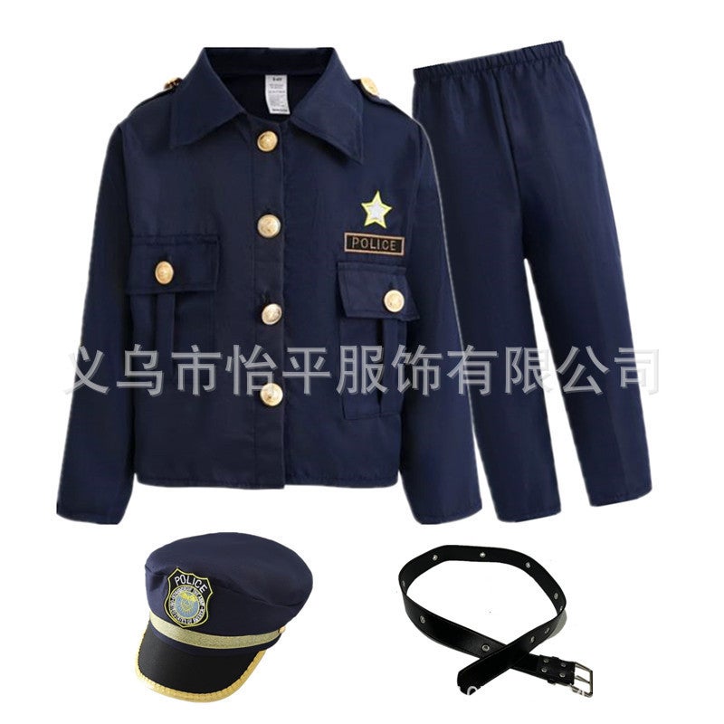 Kids Police Dress-up Embroidered Coat Police Officer Uniform Cosplay Halloween Kids Cool Costume Boy's Police Uniform