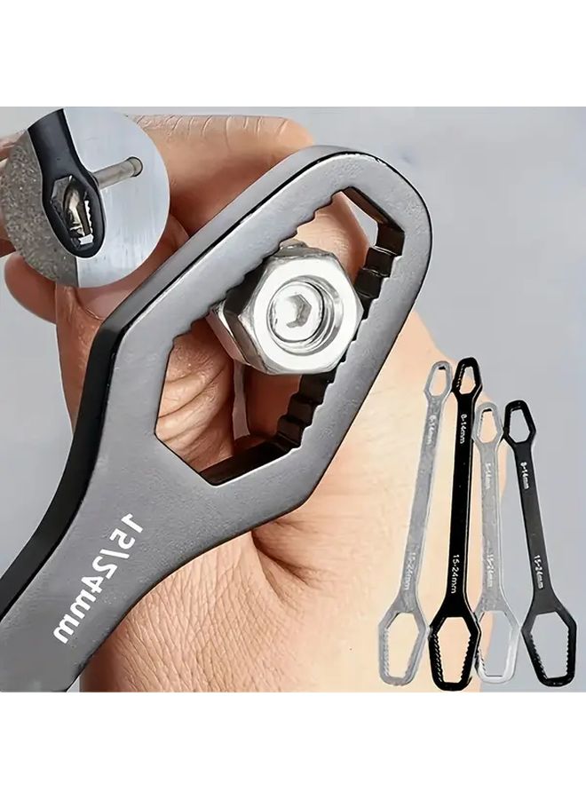 مفتاح قابل للتعديل ذو رأس مزدوج ذاتي الشد أسود - أداة يدوية محمولة للاستخدام في المساحات الضيقة وأعمال الـ DIY - Image 4