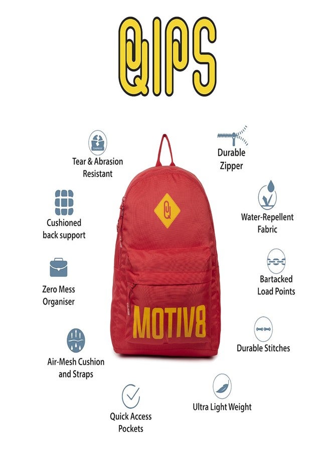 QIPS MOTIV8 School Backpack for Kids - Lightweight & Water-Resistant Tuition Bag with Cushioned Back - Unisex Travel Daypack for Boys & Girls - Daily Use Book Bag - Red - Image 4