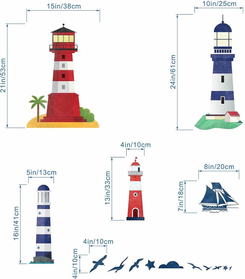 AnFigure Anfigure Nautical Lighthouse Wall Decals Sailboat Beach Boat Coastal Seagull Bird Wall Stickers Boys Girls Baby Nursery Kids Room Daycare Girls Bedroom Living Room Wall Decor - Image 4