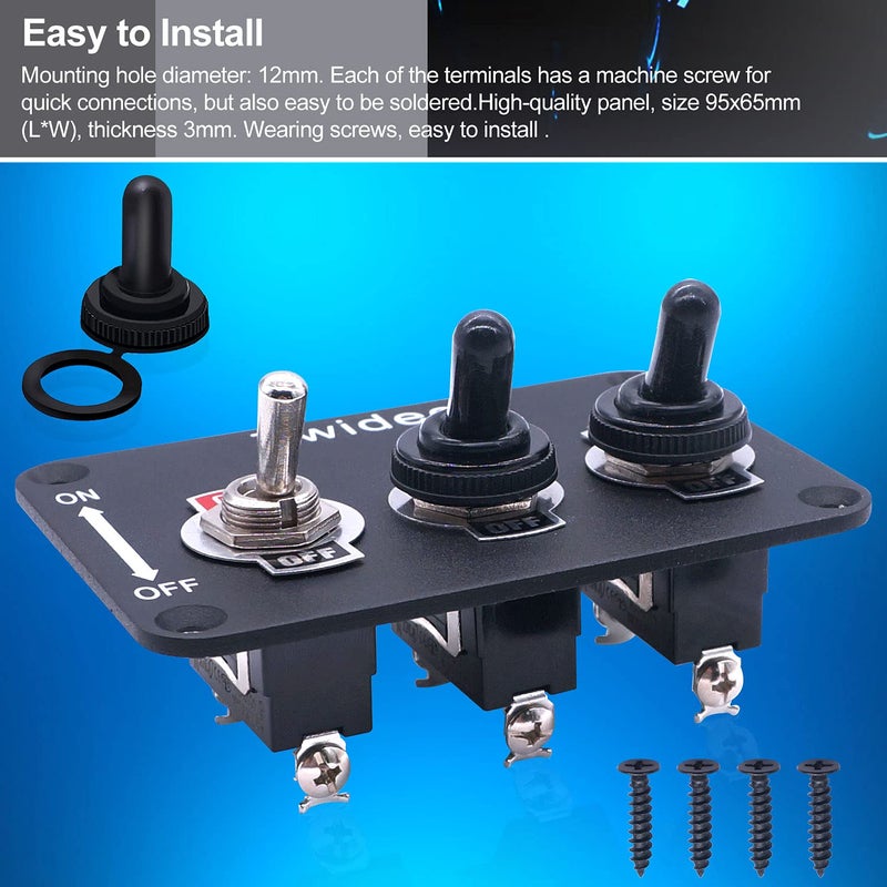 Twidec /3 Gang Rocker Toggle Switch Metal Panel مع 16A 250V AC/12V DC SPST موضعان 2 دبوس لوحة تشغيل/إيقاف وغطاء حماية مقاوم للماء TEN-1021-B101-BMZ - Image 2
