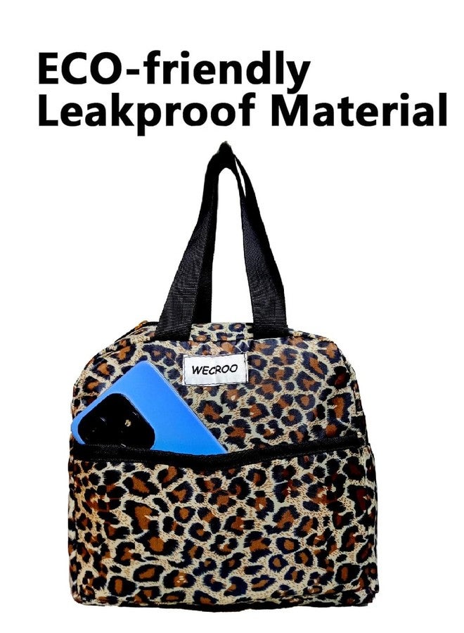 WECROO Insulated Lunch Bag Set with Matching Pouch, Leopard Print Design, Tote Bag for Women for Adults Kids Work School (Brown Cheeta Print) - Image 5