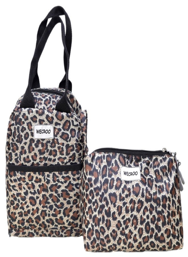 WECROO Insulated Lunch Bag Set with Matching Pouch, Leopard Print Design, Tote Bag for Women for Adults Kids Work School (Brown Cheeta Print) - Image 1