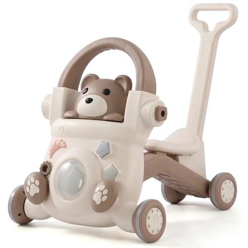 MUMMAMIA 4 in 1 Multifunction Baby to Toddlers Walker, Scooter, Push car, Rider Musical Walker Activity Center for Girls and Boys - with Parental Push Handle ; 6-48 Months (Brown) - Image 1