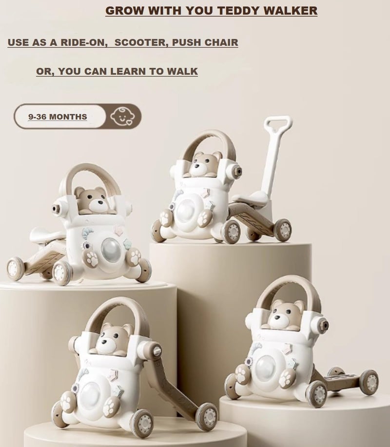 MUMMAMIA 4 in 1 Multifunction Baby to Toddlers Walker, Scooter, Push car, Rider Musical Walker Activity Center for Girls and Boys - with Parental Push Handle ; 6-48 Months (Brown) - Image 2