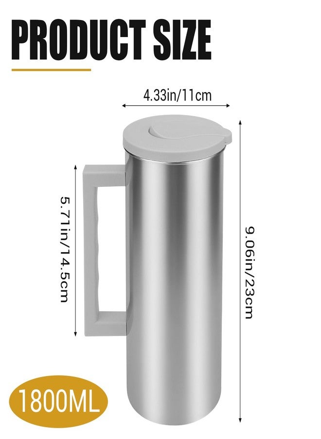 LCJAOF Stainless Steel Water Pitcher with Lid - 1.8L Metal Iced Tea Jug Large Capacity Metal Pitcher for Home Restaurants (Grey) - Image 2