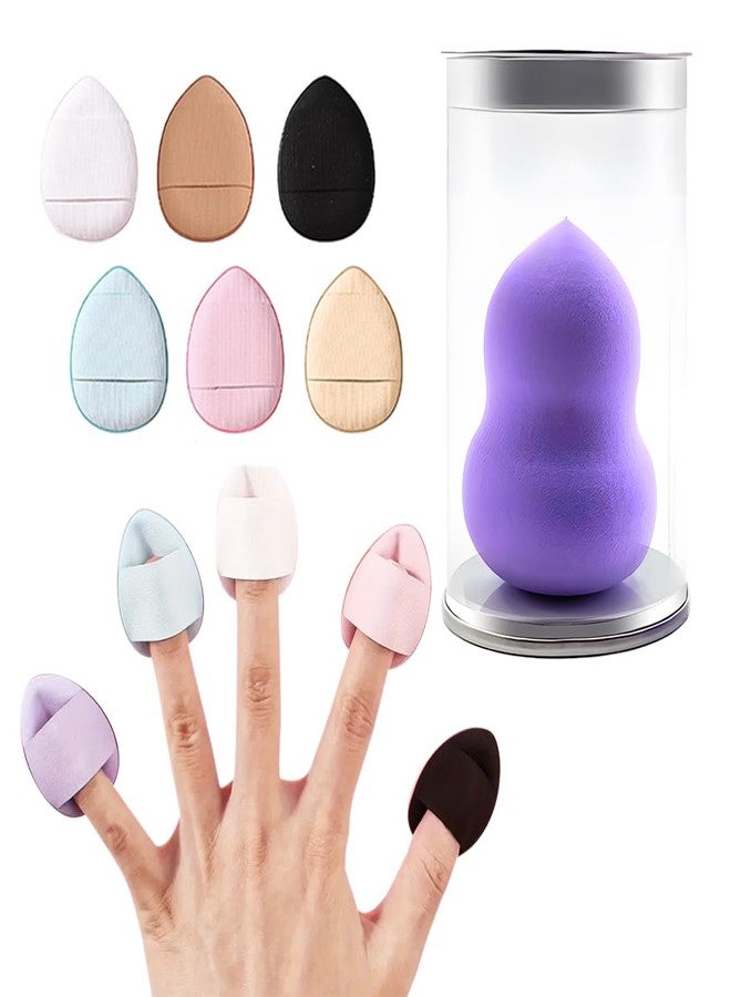 Gleva 6 Pcs Mini Finger Powder Puff & Soft Makeup Blender Set, Reusable Makeup Sponges for Loose Powder, Liquid Foundation & Contouring, Suitable for Wet & Dry Use - Image 1
