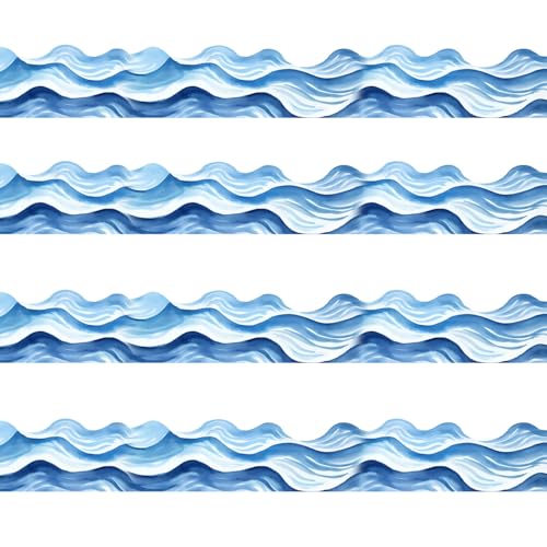 Besttile Ocean Waves Bulletin Board Borders 3 x 11 Inch Summer & Back to School Theme Party Classroom Decorations,30 Pcs - Image 1