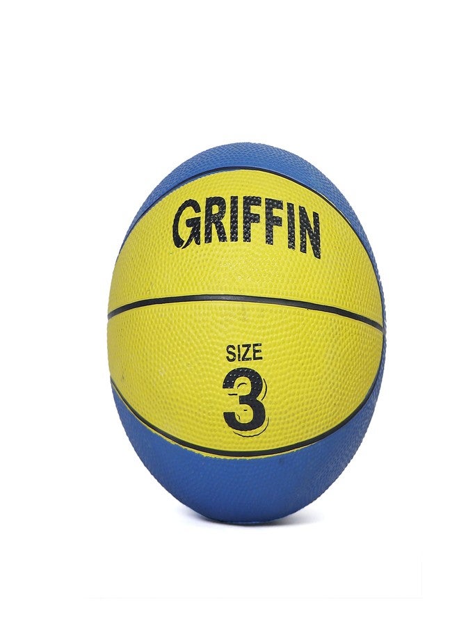 غريفين شبكة كرة السلة GRIFFIN مع حلقة وكرة سلة مقاس 3 للاستخدام المنزلي، حلقة زرقاء اللون وشبكة متعددة الألوان. - Image 2