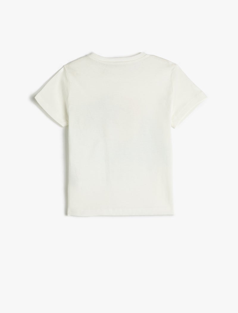 KOTON Short Sleeve T-Shirt Heart Printed Glittery Crew Neck Cotton - Image 2