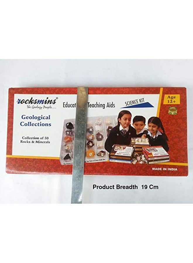 روكسمينز مجموعة Rocksmins من 50 عينة من الصخور والمعادن الطبيعية المختارة يدويًا (25 صخرة + 25 معدنًا) في صينية تخزين في صندوق ملون جميل عينات من الصخور والمعادن للجيولوجيا مجموعة علوم الأرض للفصول الدراسية - Image 4