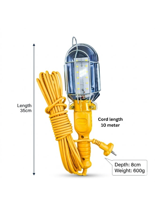 LED Work Light with Cage, Heavy Duty Corded Handheld Trouble Light, Portable Inspection Lamp with 10 meter Long Extension Cable for Garage, Workshop, Construction, Emergency Use - Image 4