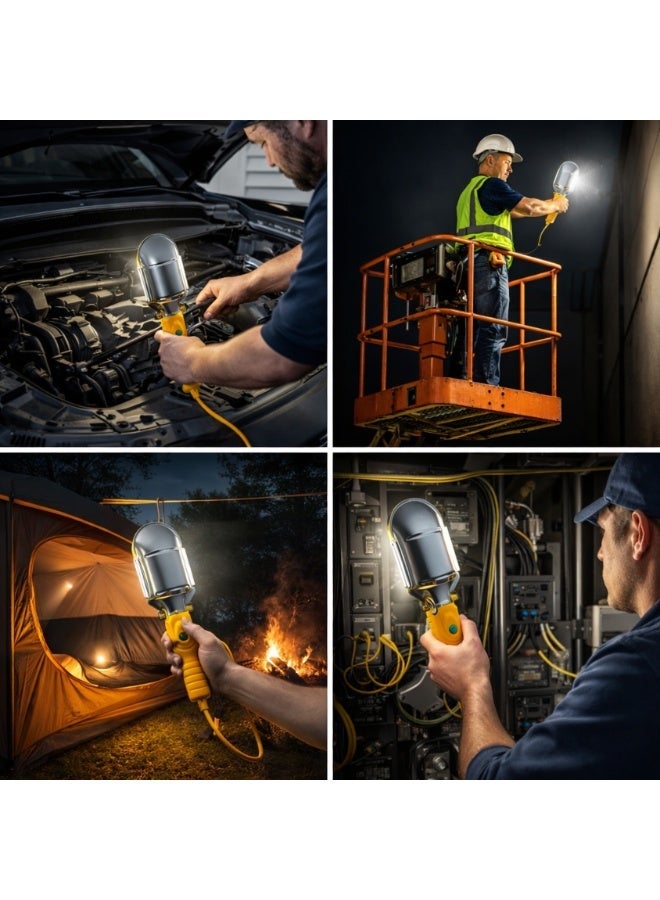 LED Work Light with Cage, Heavy Duty Corded Handheld Trouble Light, Portable Inspection Lamp with 10 meter Long Extension Cable for Garage, Workshop, Construction, Emergency Use - Image 3