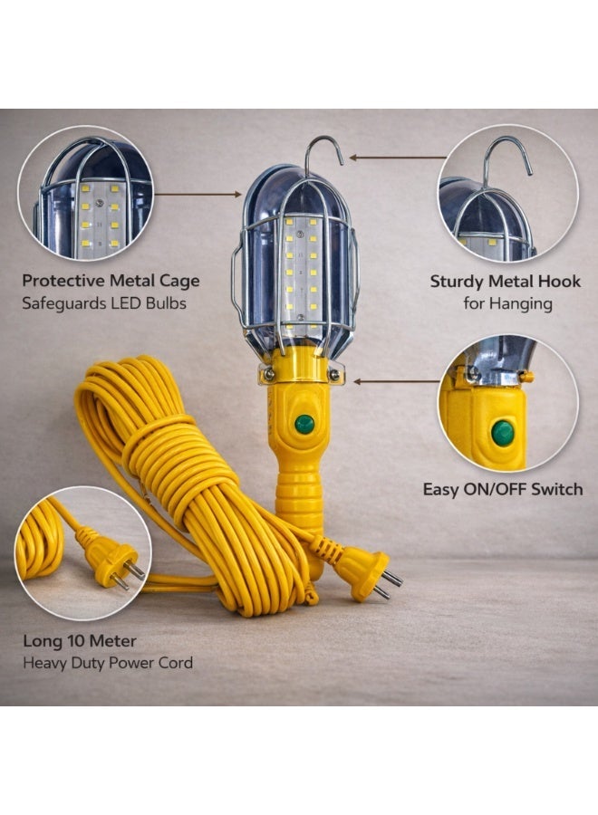 LED Work Light with Cage, Heavy Duty Corded Handheld Trouble Light, Portable Inspection Lamp with 10 meter Long Extension Cable for Garage, Workshop, Construction, Emergency Use - Image 2