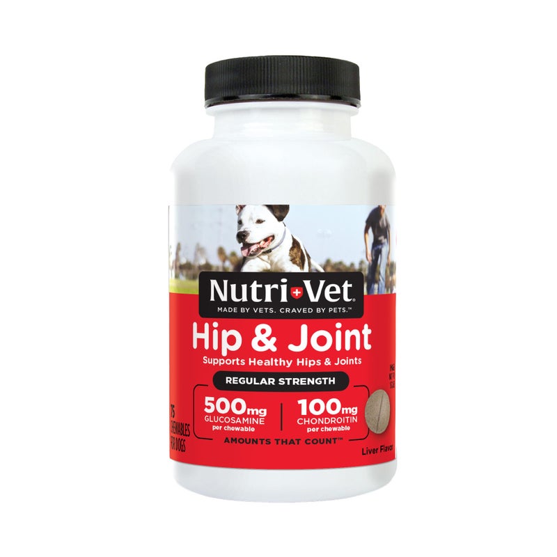 nutri vet Nutri-Vet Hip & Joint Regular Strength Joint Dog Supplements, Formulated with Glucosamine Chondroitin, Pet Supplies, Hip Supplement for Dogs, Glucosamine Chews, Puppy Essentials, 75 Count Chewables - Image 1