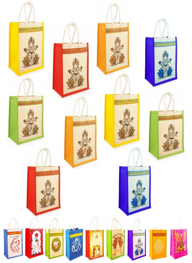 SAI BALAJI Reusable Jute Gift Bags with Zip Closure (26 x 21 cm) - Pack of 20 - Goddess Lakshmi Motif | Eco-Friendly Carry Bags for Return Gifts, Pooja, Festivals, Weddings & Daily Use - Image 1