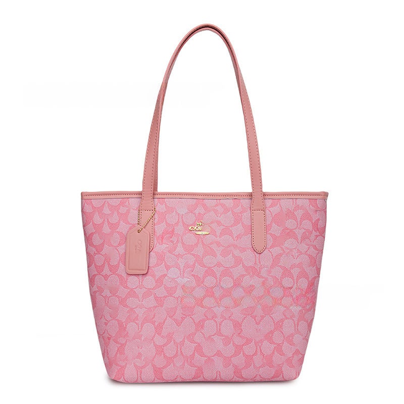 Fashion Retro Tote Shoulder Bag Large Capacity Letter Print Pink 
