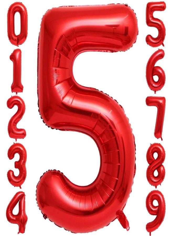BBPOOL Red 5 Number Balloons,40 Inch 5 Balloons Foil Mylar Helium Big Red 5 Balloon Number for Birthday Party Anniversary Decorations - Image 1
