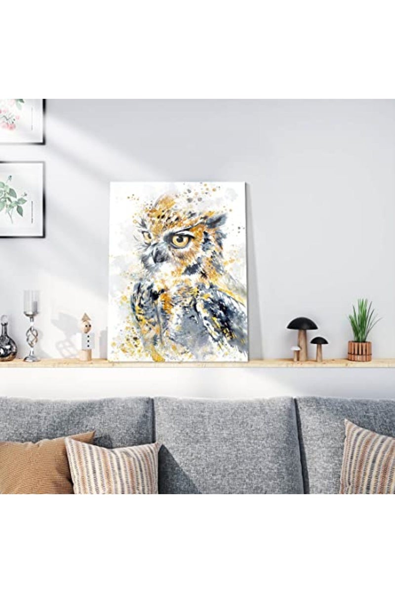 C8BUSIS Canvas Prints Animals Owl Wall Art Bathroom Decor, Watercolor Owl Paintings Golden Big Eyes Gold Grey Feather Cute Bird Pictures Poster for Kids Room Bedroom Hotel Home, Framed Modern Artwork - Image 5