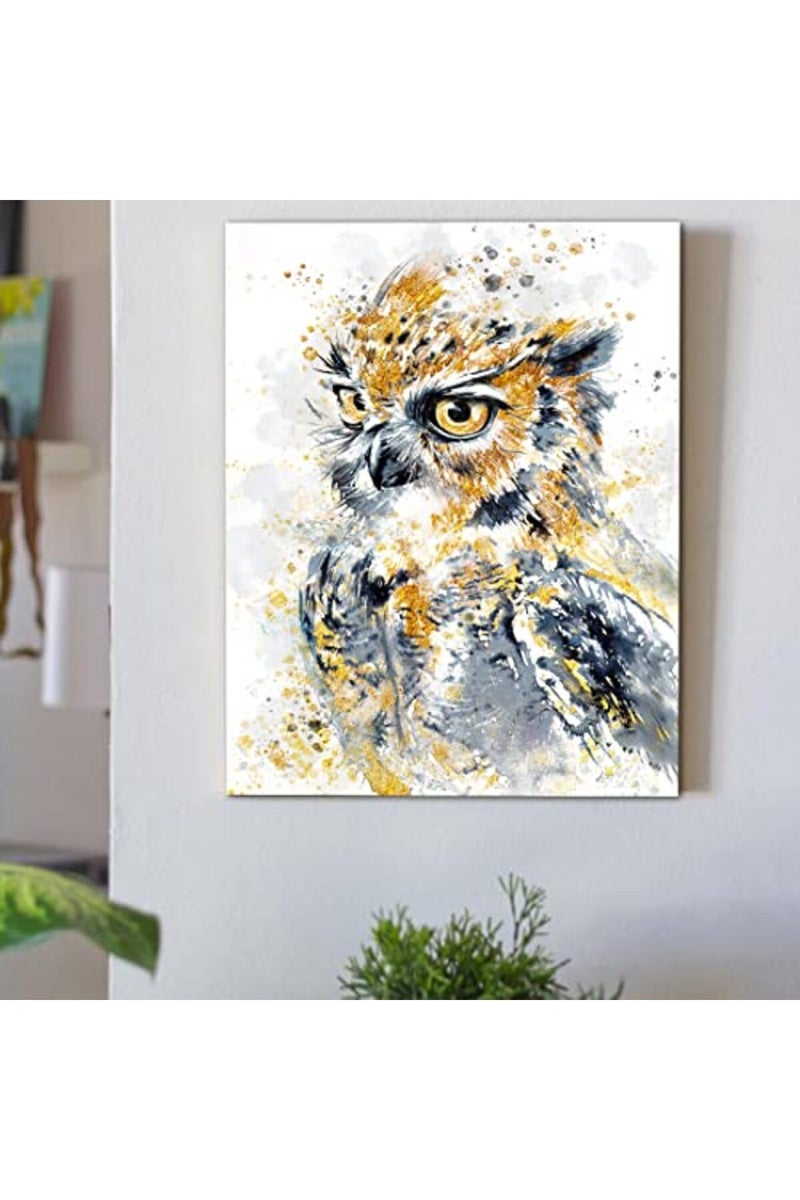 C8BUSIS Canvas Prints Animals Owl Wall Art Bathroom Decor, Watercolor Owl Paintings Golden Big Eyes Gold Grey Feather Cute Bird Pictures Poster for Kids Room Bedroom Hotel Home, Framed Modern Artwork - Image 3