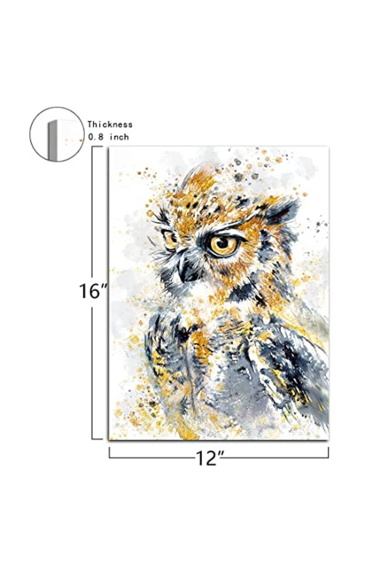 C8BUSIS Canvas Prints Animals Owl Wall Art Bathroom Decor, Watercolor Owl Paintings Golden Big Eyes Gold Grey Feather Cute Bird Pictures Poster for Kids Room Bedroom Hotel Home, Framed Modern Artwork - Image 4