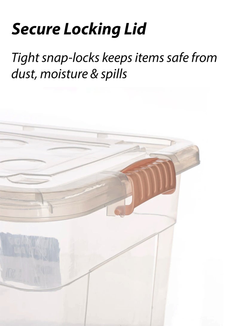 توشيونيكس صندوق تخزين بلاستيكي كبير سعة 152 لترًا بغطاء وعجلات | حاوية تنظيم شفافة قابلة للتكديس للملابس والألعاب والفراش وأدوات المطبخ والمنزل | صندوق تخزين شفاف شديد التحمل - موديل T113746، 71 × 51 × 42 سم - Image 3