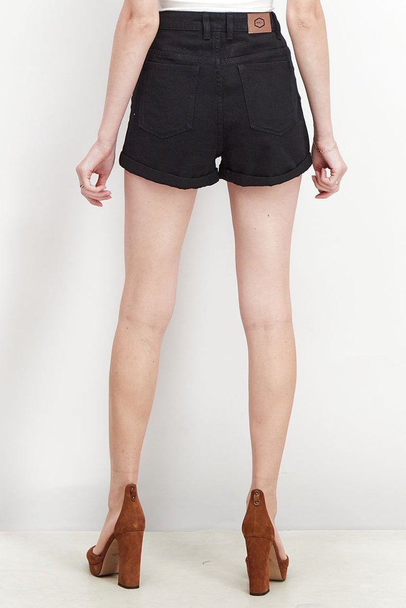 rvca Women Plain High Rise Denim Shorts, Washed Black - Image 2